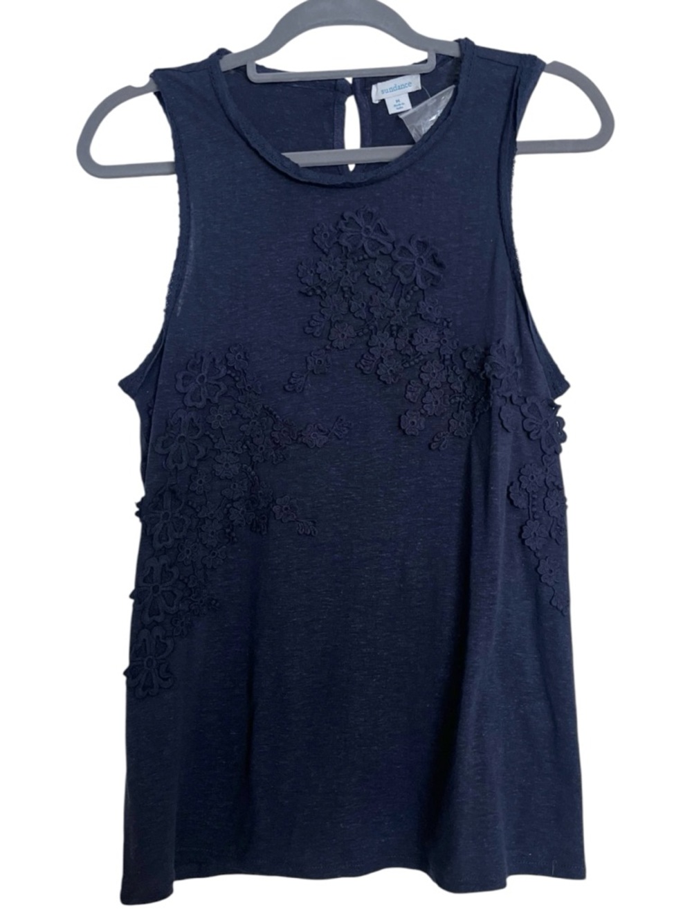 NWOT Sundance Linen Blend Floral Appliqué Sleeveless Tank Top Medium